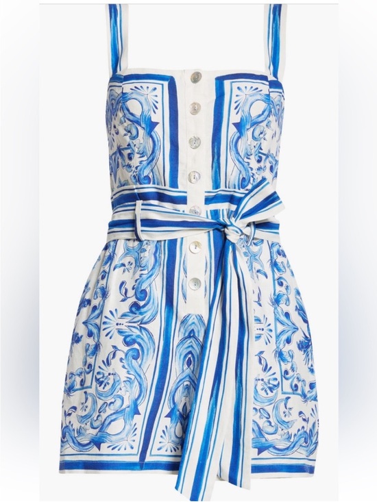 FARM Rio Pants - FARM Rio Blue & White Garden Tiles Belted Printed Romper
